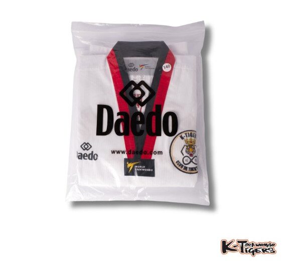 Dobok taekwondo Daedo K-tigers ( cuello rojo/negro)
